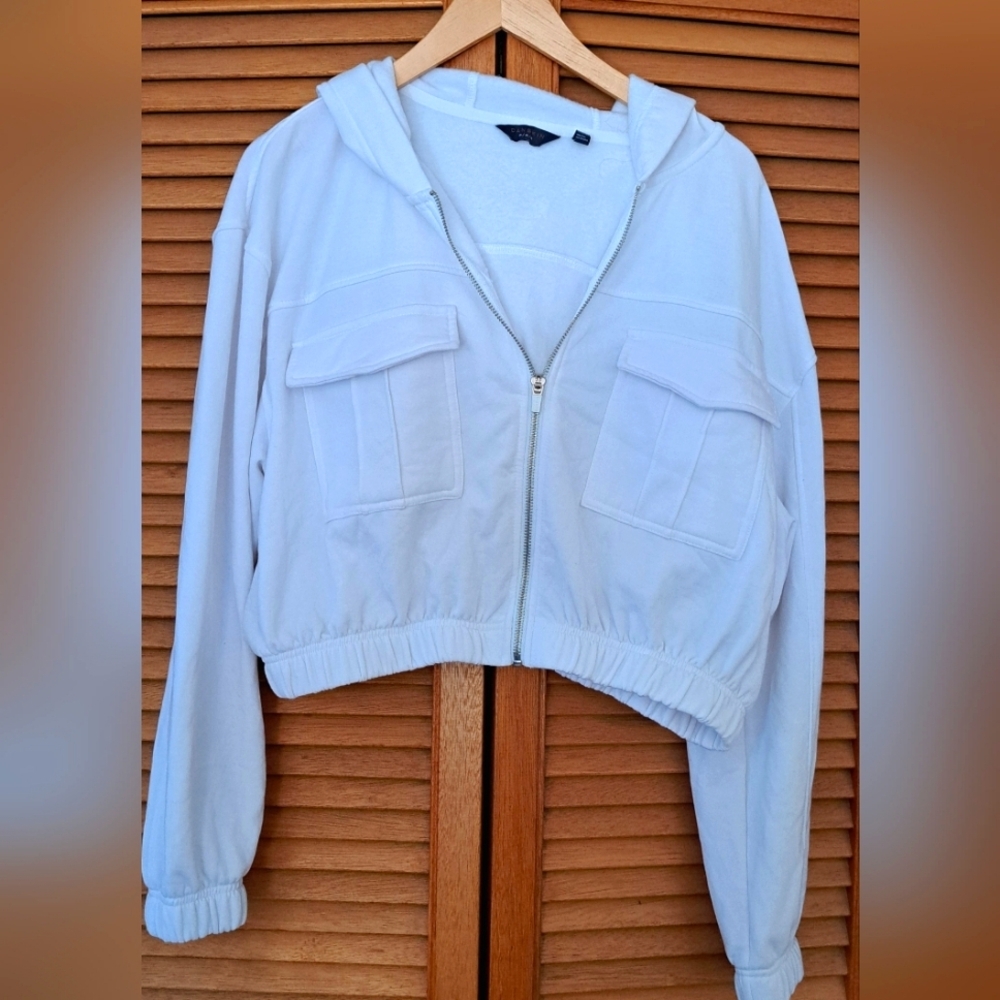 Danskin White Cropped Hoodie Jacket Size M